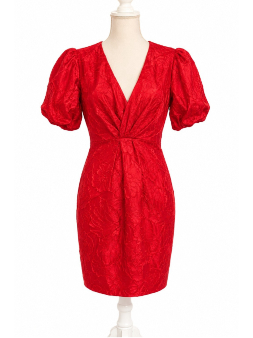 GUESS Red Floral Jacquard Puff Sleeve Zip Back Dress Size 8 NWT Cocktail Party